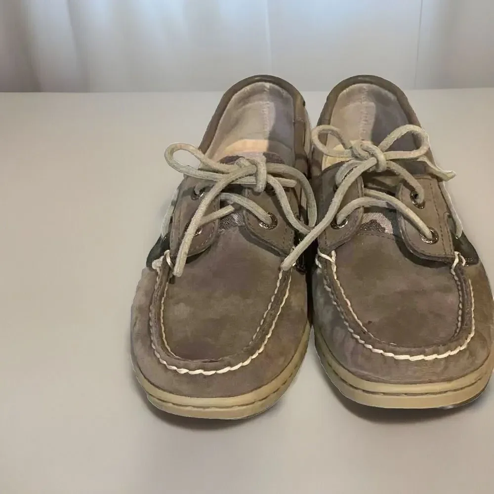 Sperry Top Sider‎ Women's Boat Shoes Size 6.5 Leather Gray Giraffe Print
